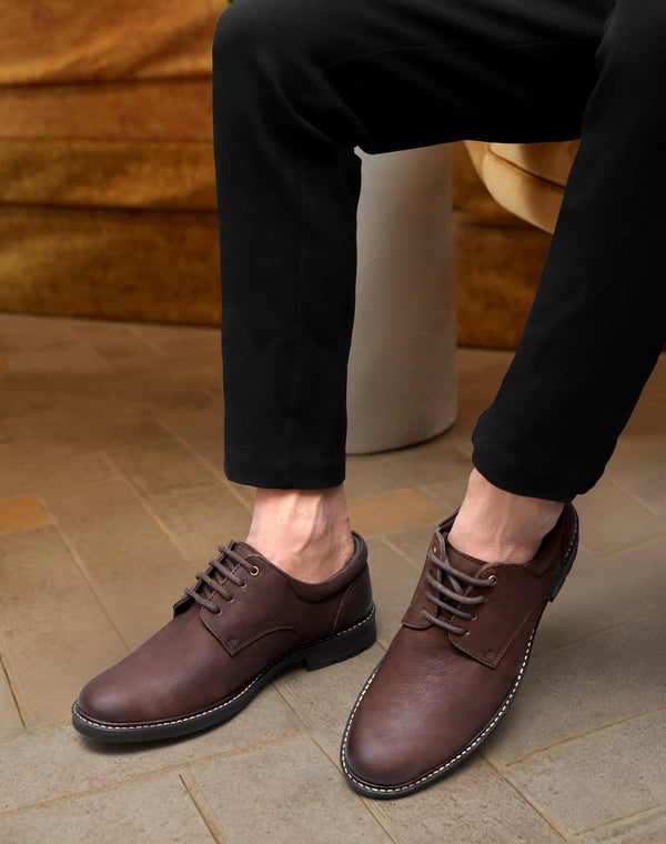 Tumbled Leather Formal Derby Shoes for Men