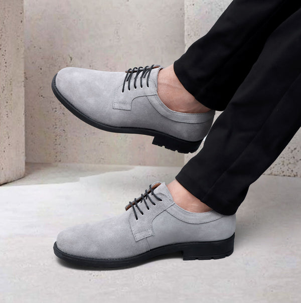 Suede Casual Derby Shoes - Gray