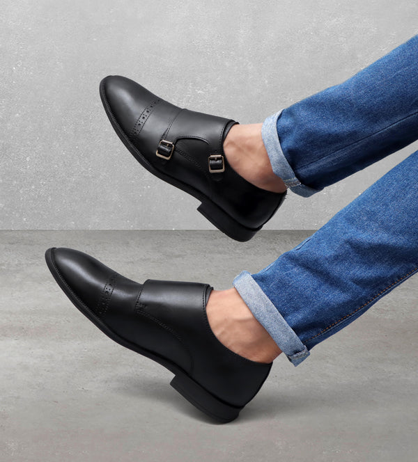 Double Monk Strap Shoes - Black