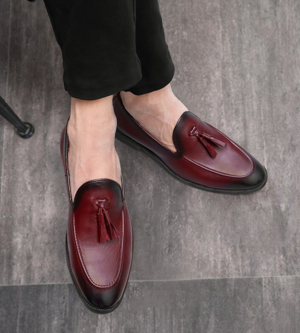 Leather Tassel Loafer - Cherry