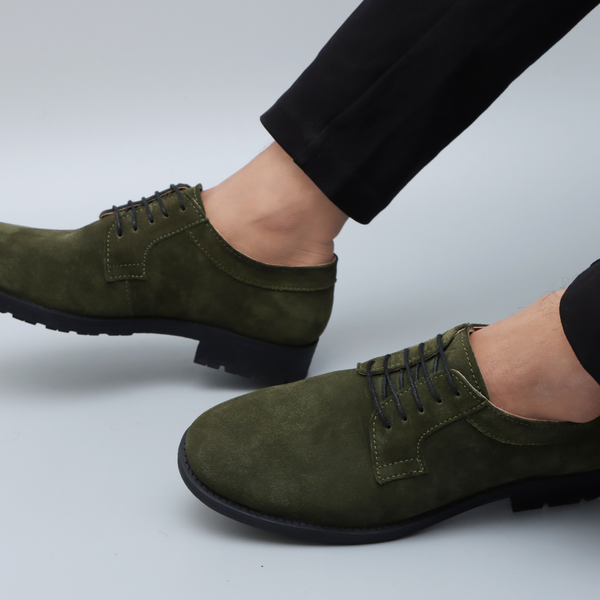 Suede Casual Derby Shoes - Green