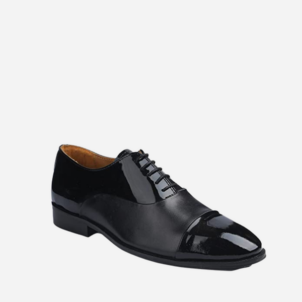 Stylish Dual Patent Leather Oxford Shoes - Black